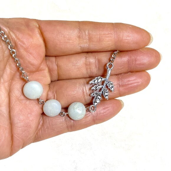 2/$20 Natural Serpentine Leaf Branch Necklace, Genuine Gemstone Stainless Chain - Picture 11 of 11